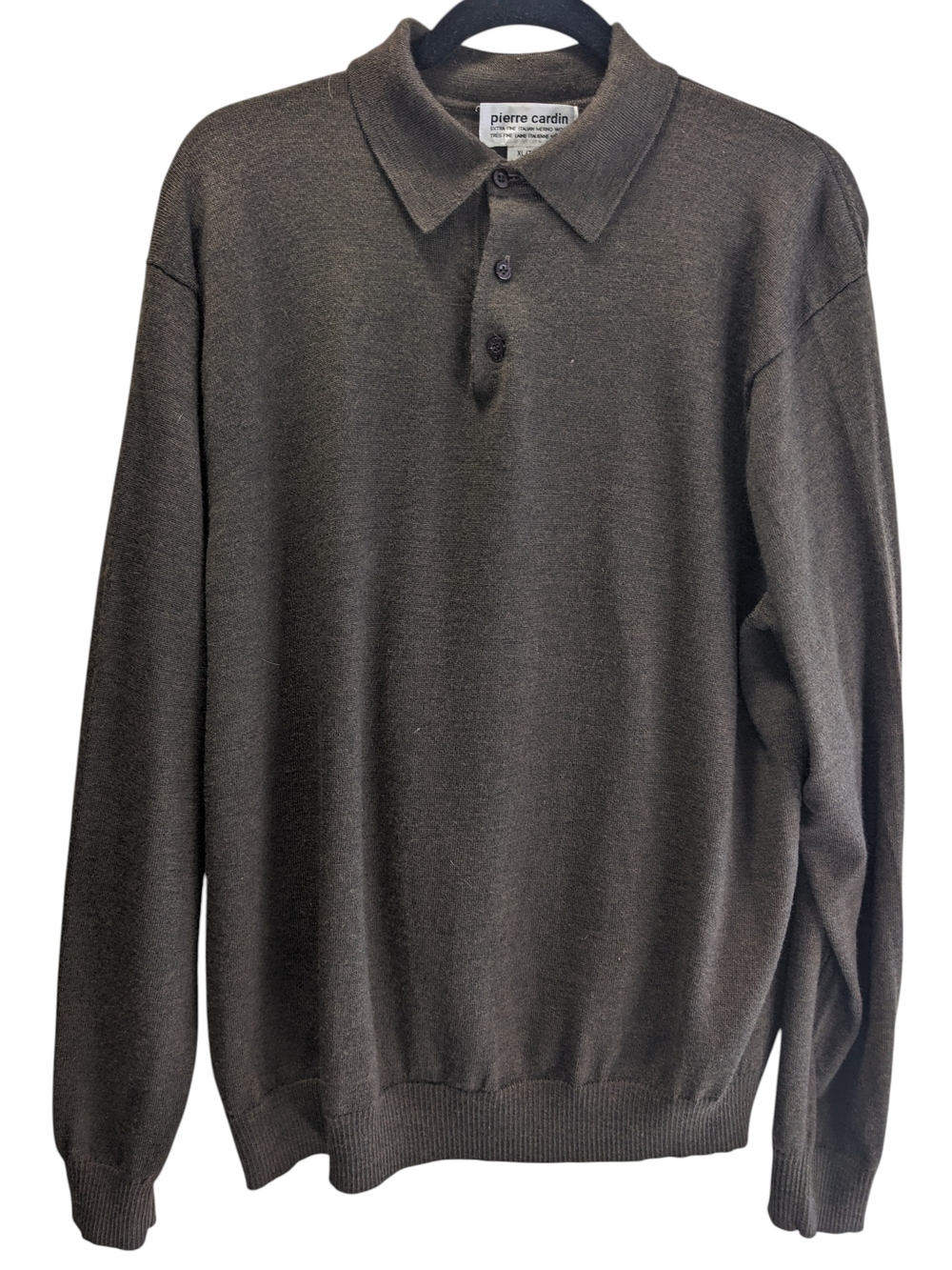 Pierre Cardin Brown Long-Sleeve Polo Merino Wool Knit Sweater Size XL